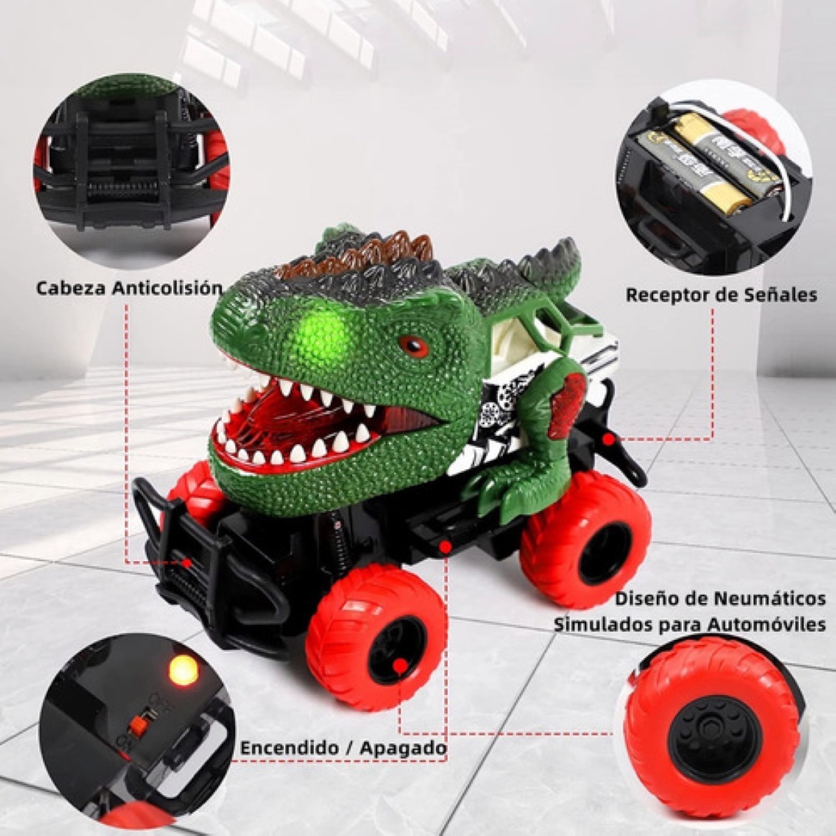 Coche Juguete Dinosaurio Control Remoto Con 4 Canales 