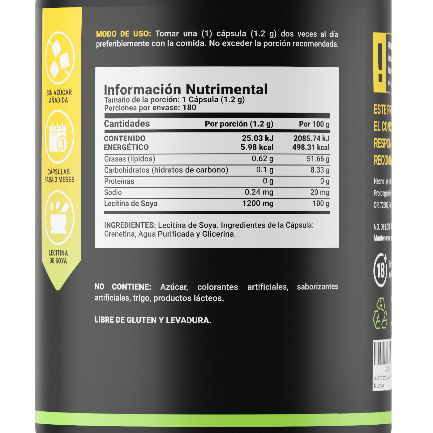 Lecitina De Soya De 180 Cápsulas Soy Lecithin B Life