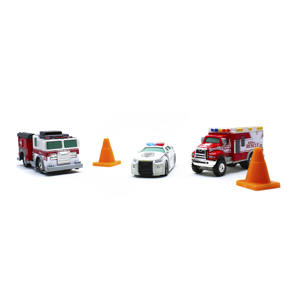 3 camiones miniatura de Juguete, SUPER RESISTENTES, metálicos, (bombero,Policia,ambulancia) Marca Tonka