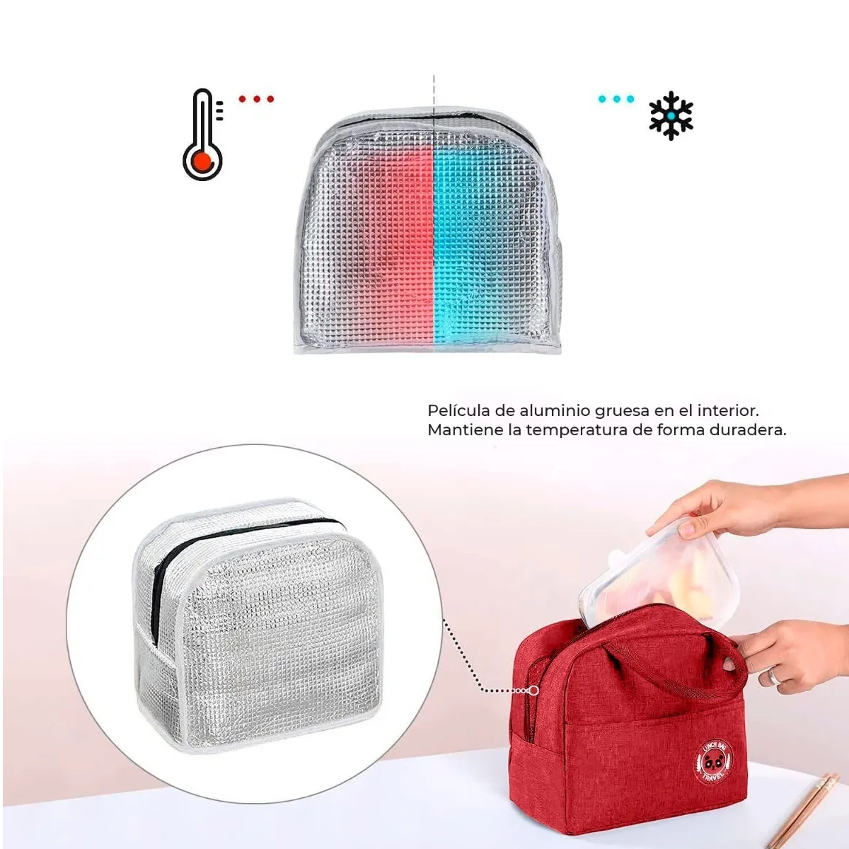 Lonchera Térmica Con Bolsa Lunch Aislamiento Frío Y Calor Roja