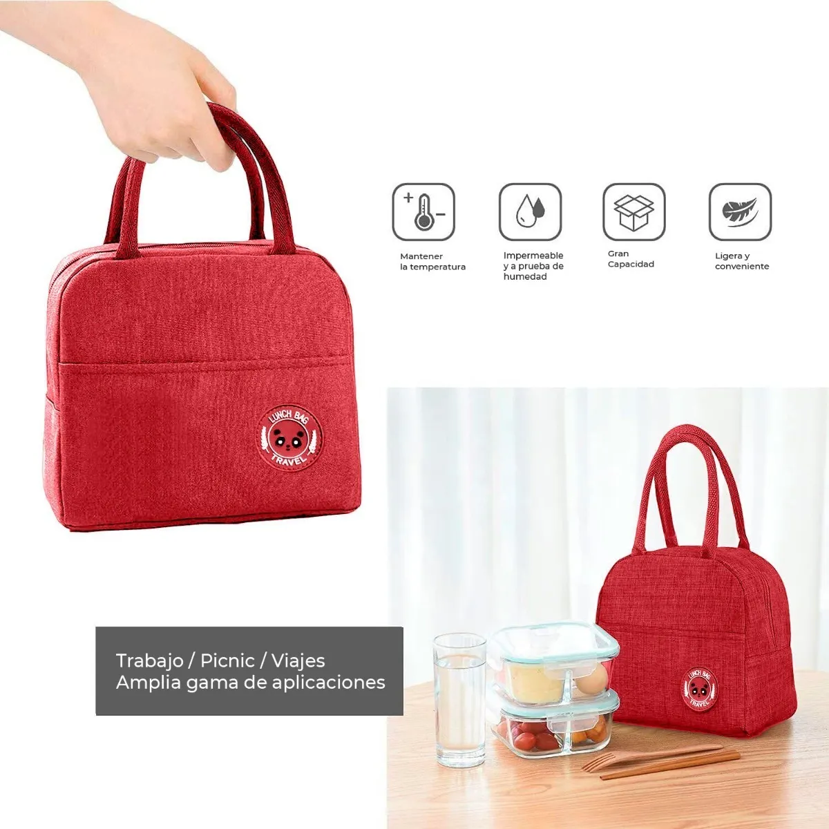 Lonchera Térmica Con Bolsa Lunch Aislamiento Frío Y Calor Roja