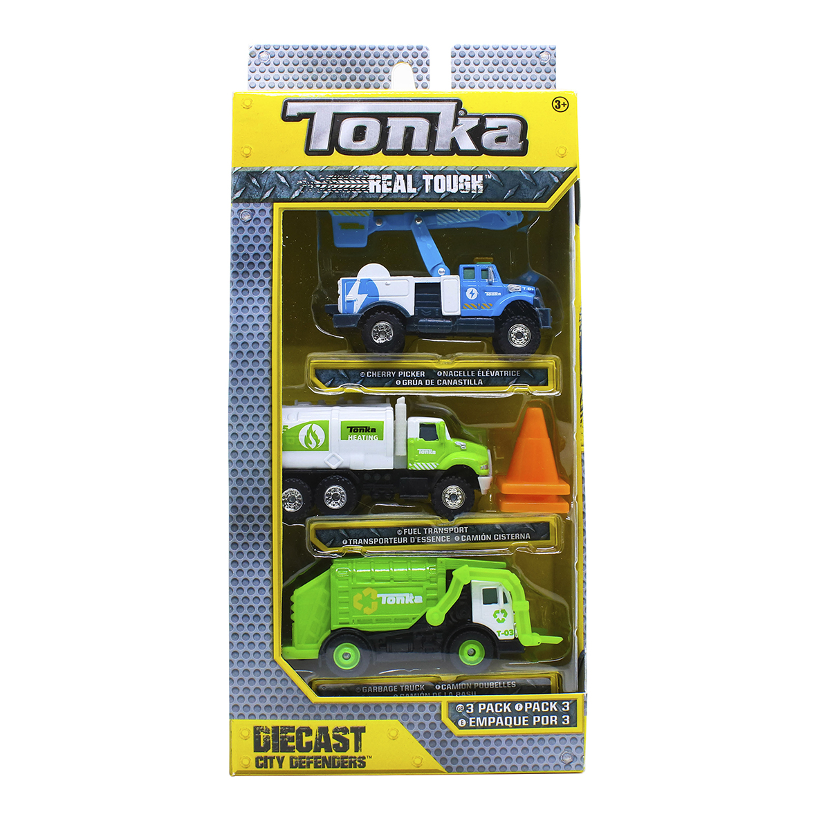 3 camiones miniatura de Juguete, SUPER RESISTENTES, metálicos, (Camion de Basura, Pipa combustible, Camion de Basura) Marca Tonka