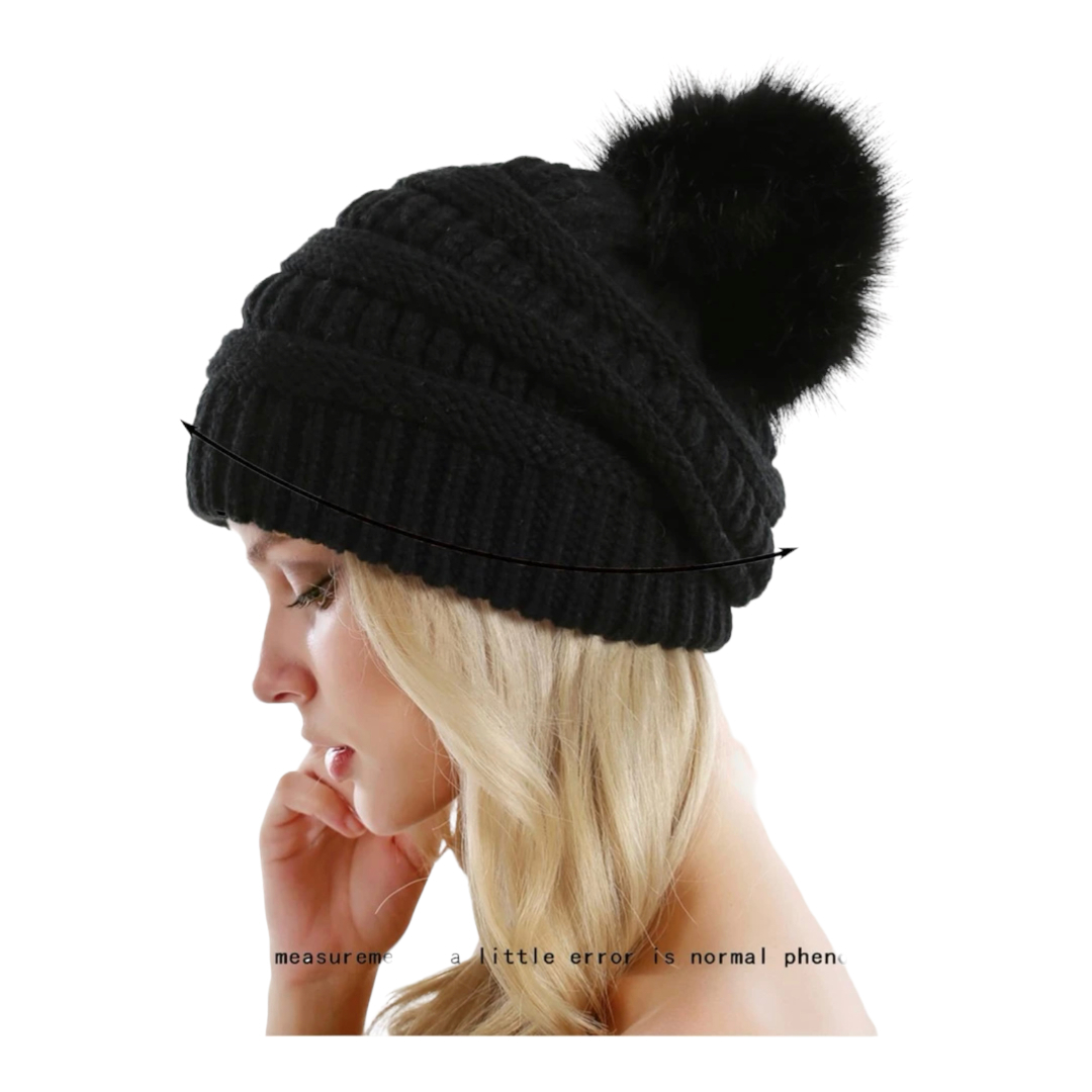Gorro Invernal Tejido De Punto Con Pompón Para Mujer.