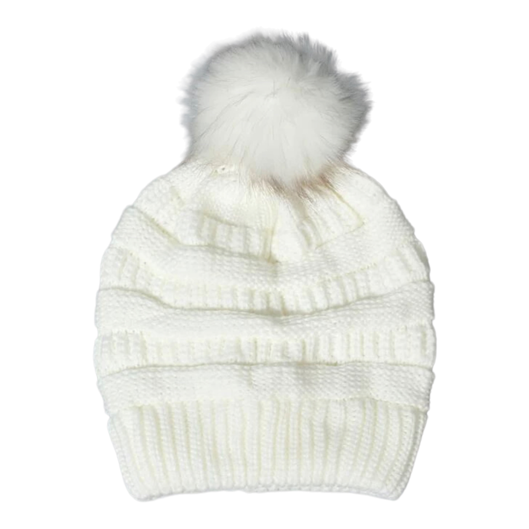 Gorro Invernal Tejido De Punto Con Pompón Para Mujer.