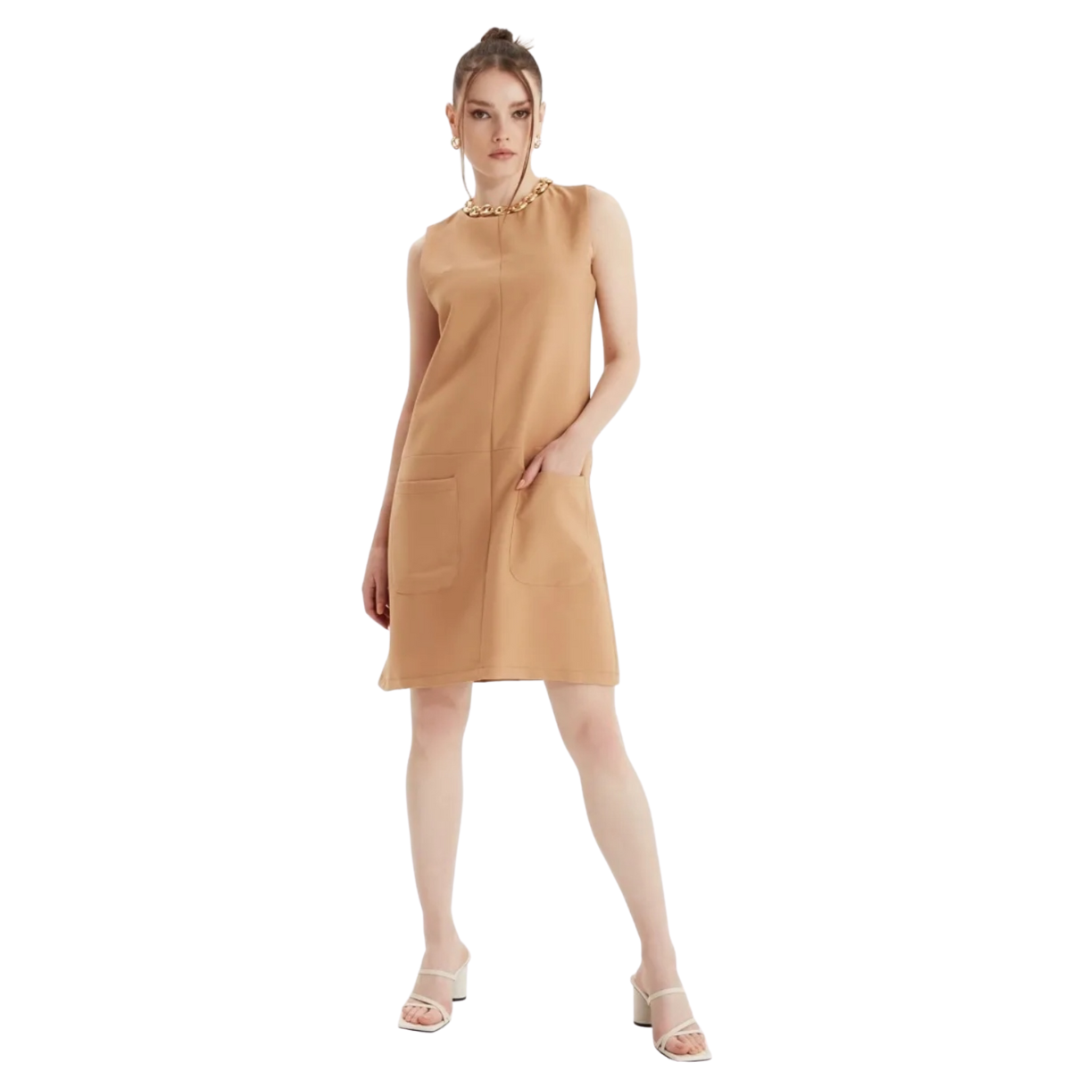 Vestido Básico Camel Talla Mediana 38 Moda Mujer Dama
