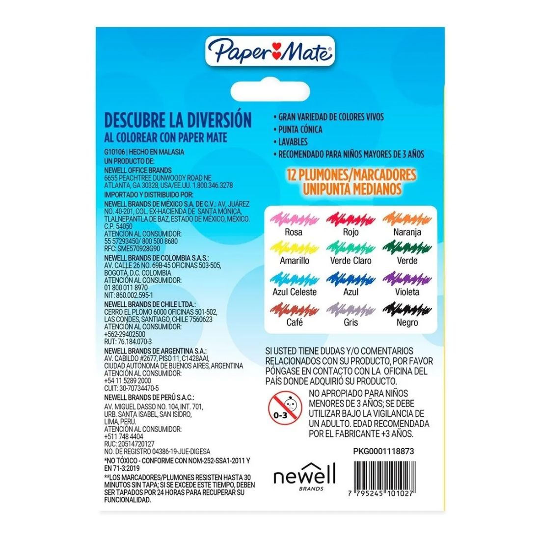 Plumín Paper Mate Pincelin Unipunta 12 Pzs Colores