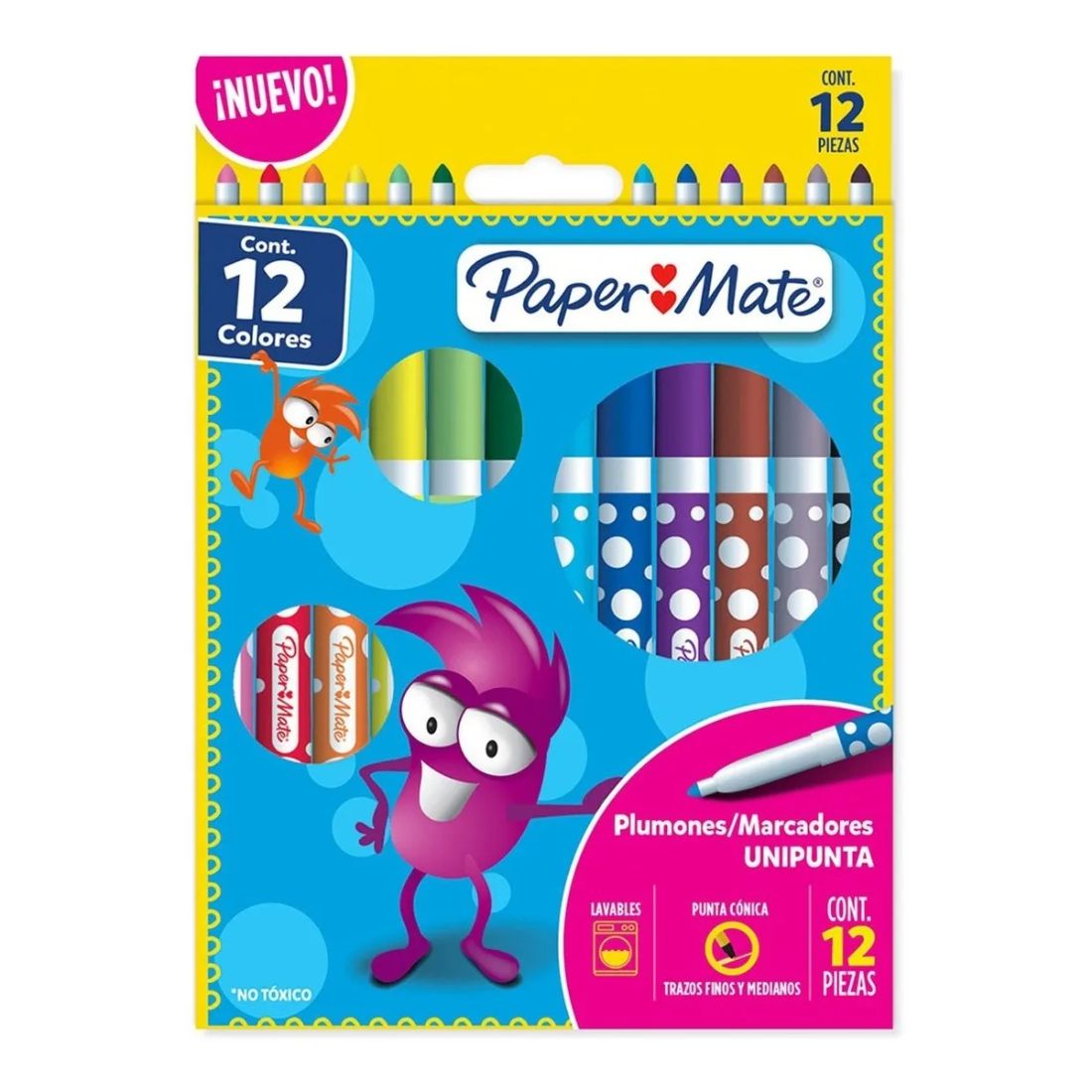 Plumín Paper Mate Pincelin Unipunta 12 Pzs Colores