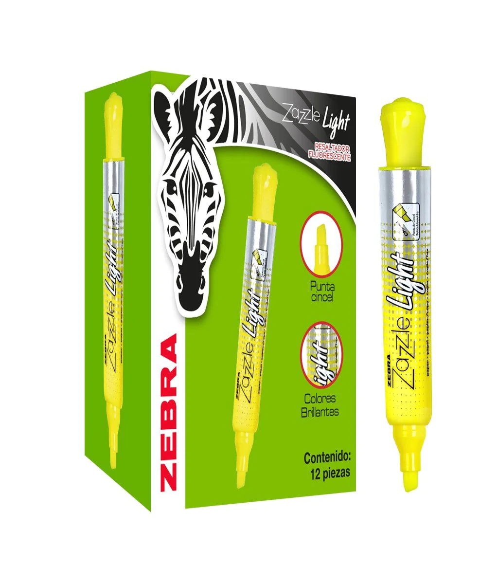 Zebra México Resaltador Fluoresecente Zazzle Light Color Amarillo Caja de 12 piezas