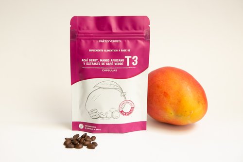Cápsulas T3 - Mango africano, acaí berry y extracto de café verde | 60 cápsulas - 500 mg | Raíces Verdes