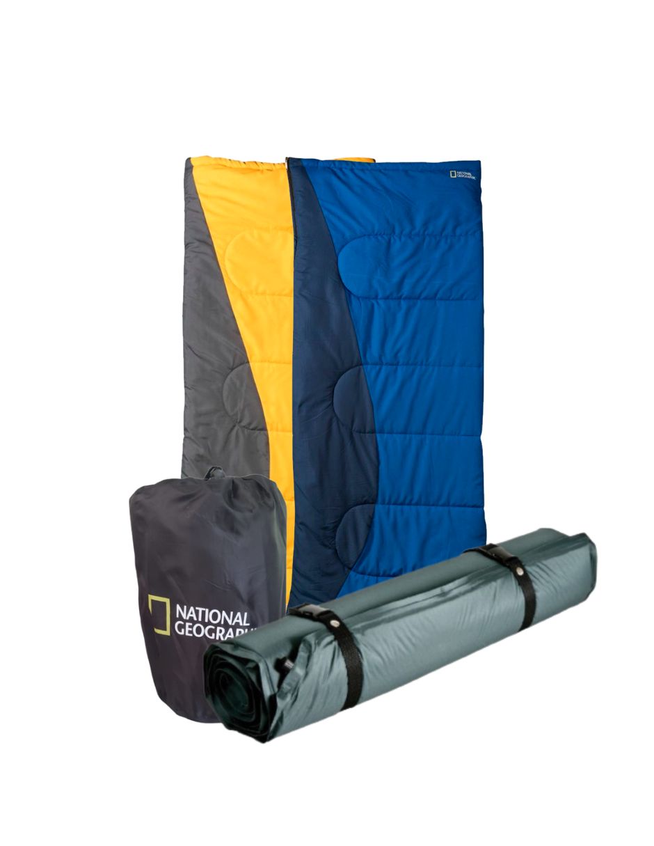 Par de sleeping explorer azul y amarillo, colchoneta National geographic