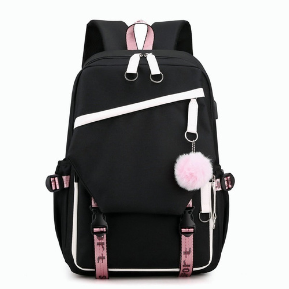 Mochila Juvenil Moda Con Puerto Usb Negra