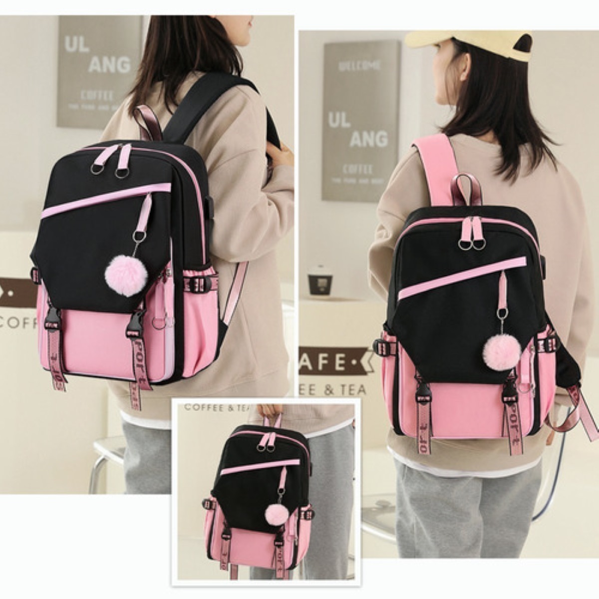 Mochila Juvenil Moda Con Puerto Usb Rosa