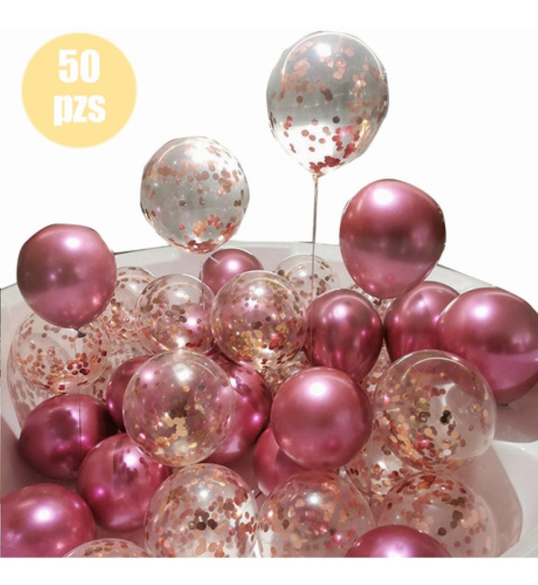 Kit Decoración Globos Metálicos Para Cortina 50pzs Rosas 