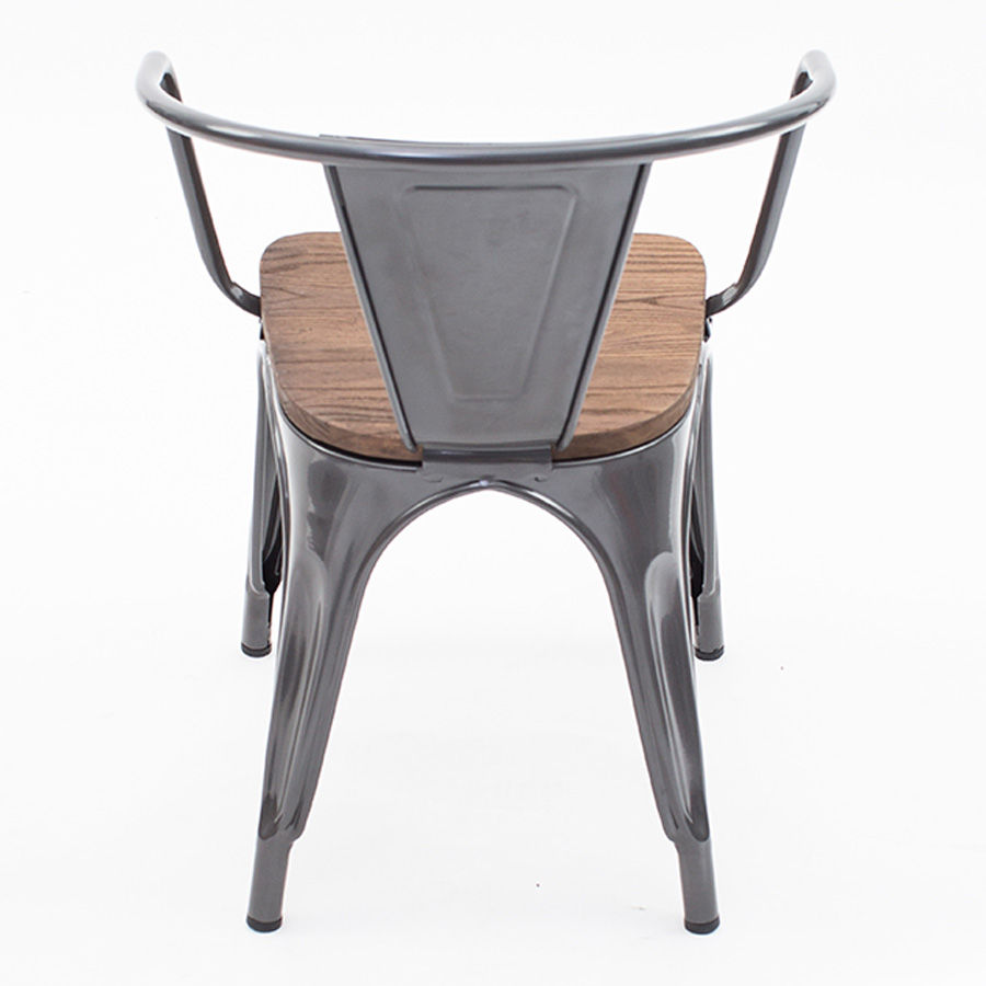 Set con 2 Sillas metalica con descansa brazos diseño tipo tolix con madera en asiento