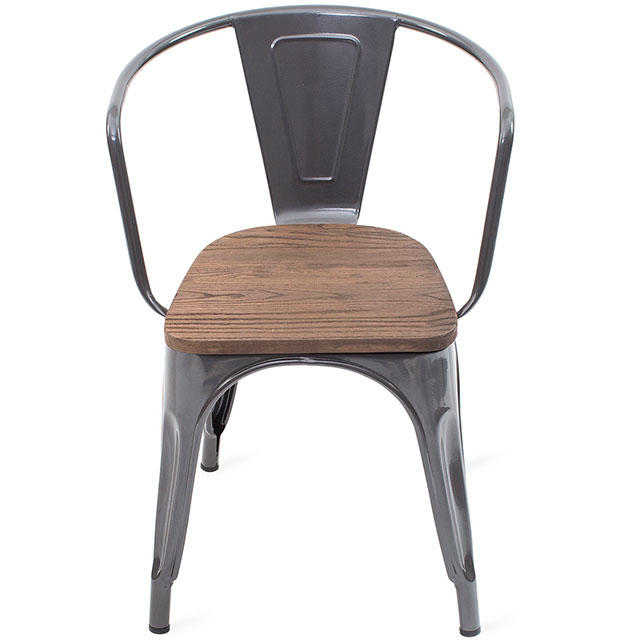 Set con 2 Sillas metalica con descansa brazos diseño tipo tolix con madera en asiento