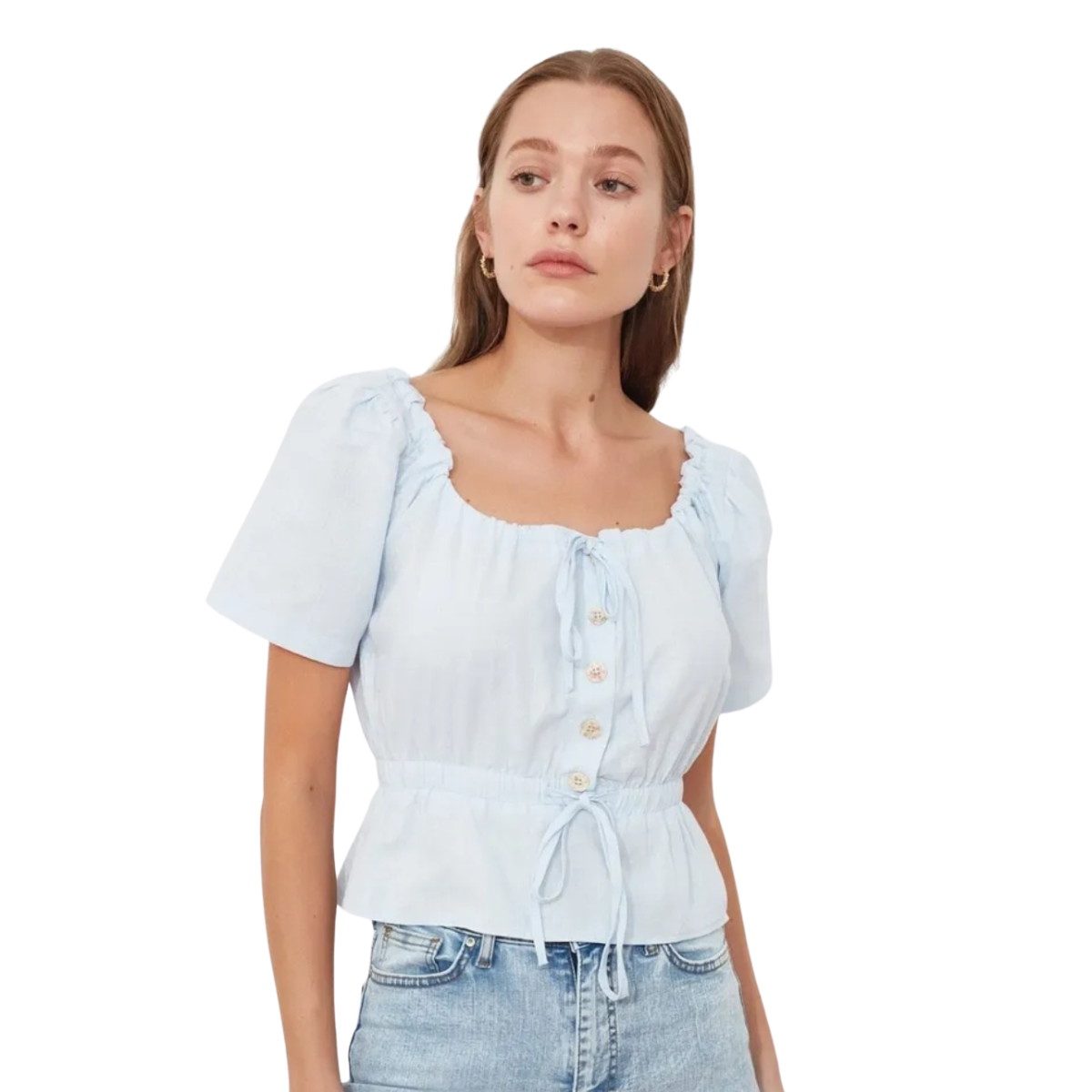 Blusa Botones Azul Claro Talla Chica 36 Moda Mujer