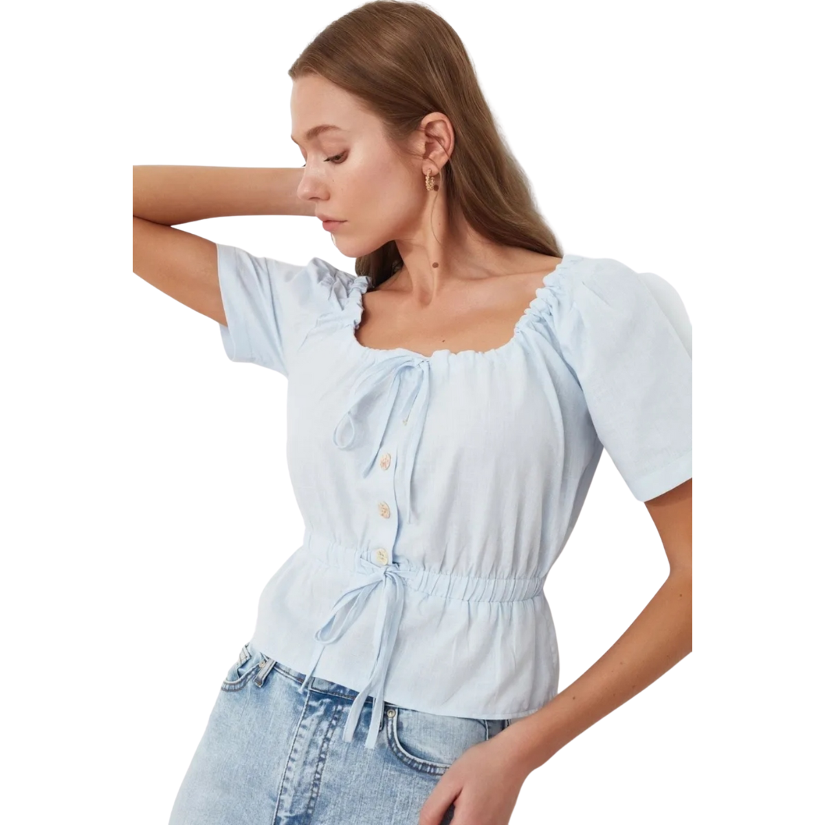 Blusa Botones Azul Claro Talla Chica 36 Moda Mujer