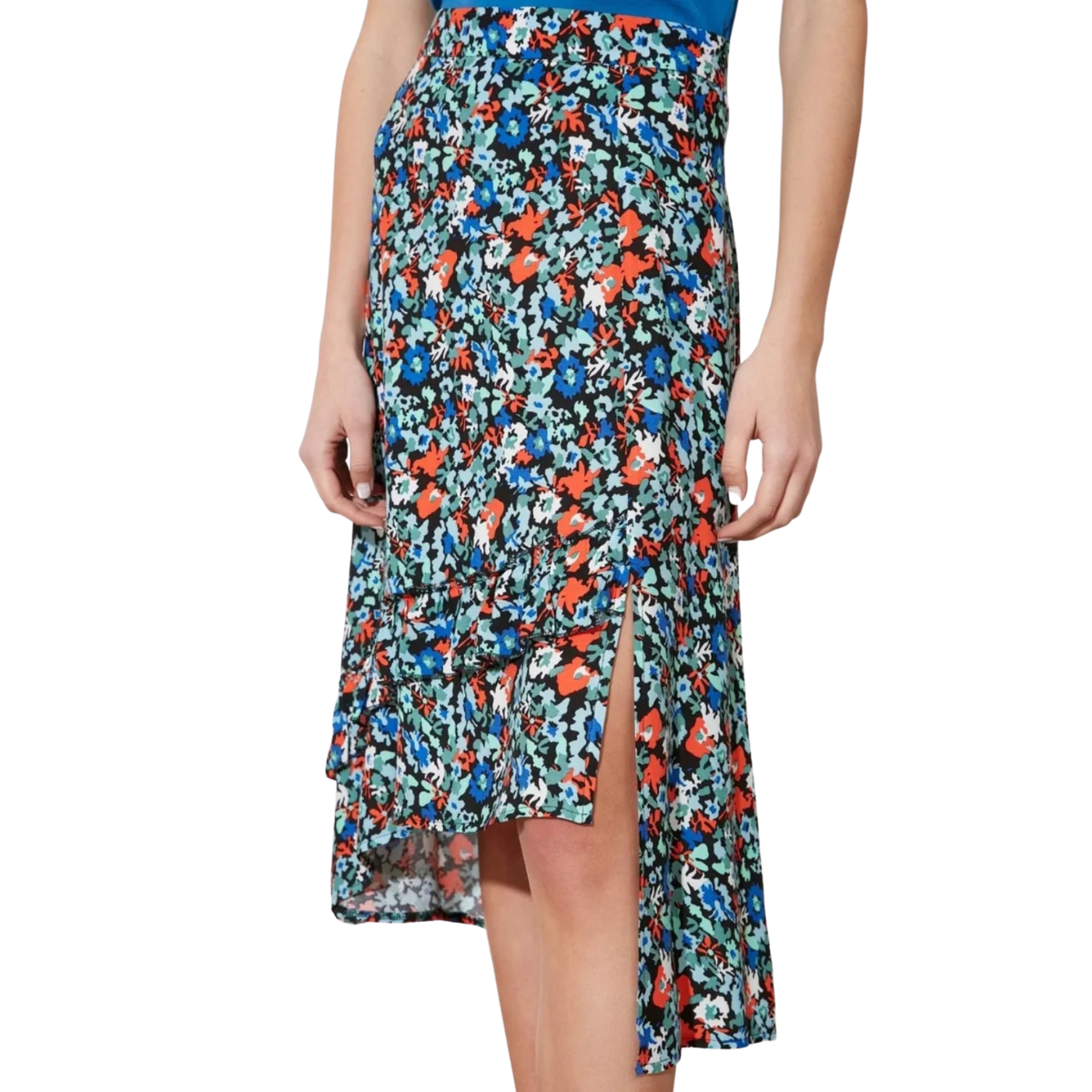 Falda Asimétrica Azul Talla 34 Extra Chica Moda Mujer