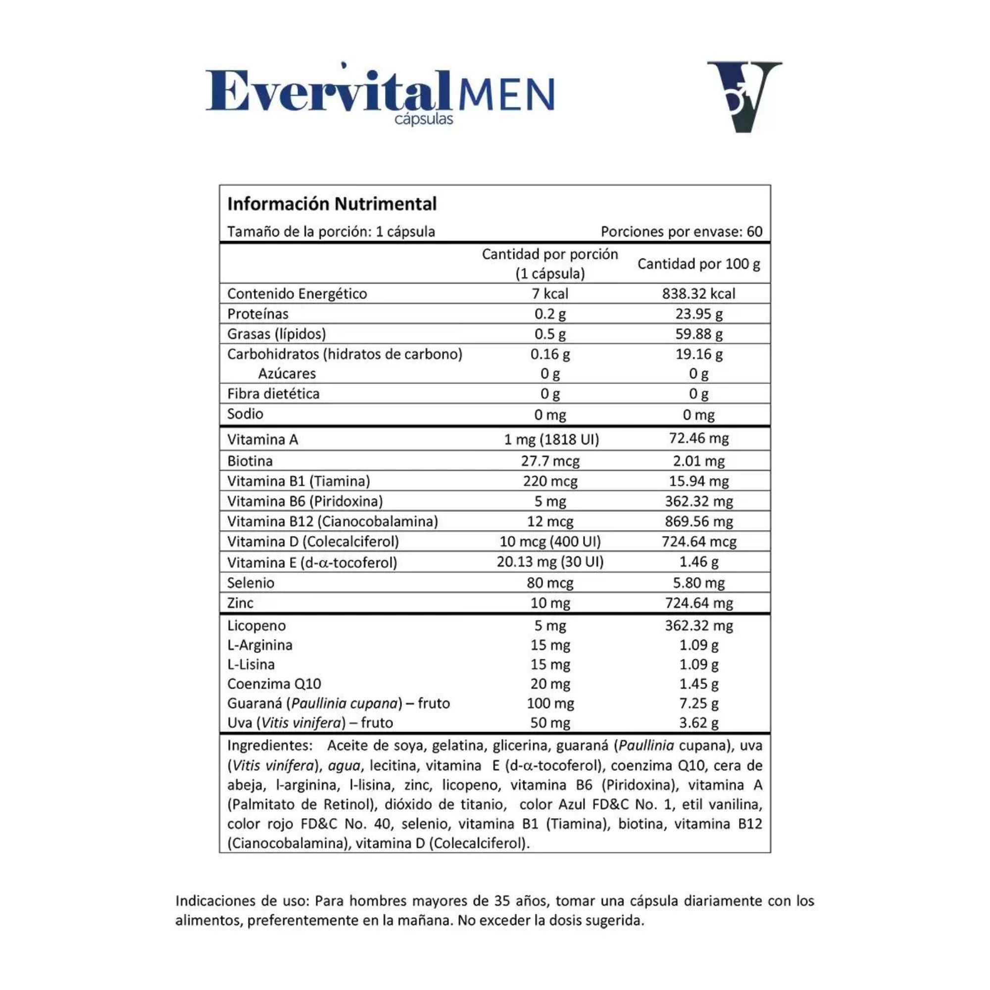 Evervital Men Guaraná, Uva, Coq10 Bomuca 60 Caps