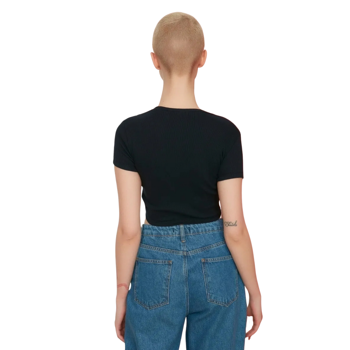 Blusa De Punto Con Cordones Con Detalle Fruncido Negro Talla Grande Moda Mujer