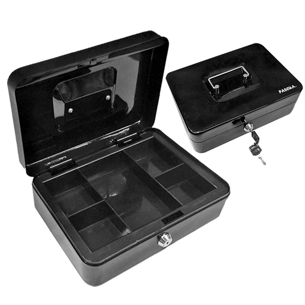 Caja de Seguridad para Dinero con Llaves y Cerradura de Seguridad, Caja Registradora con 2 Charolas para Billetes y 4 Depósitos para Monedas, Caja Fuerte para Almacenamiento de Efectivo