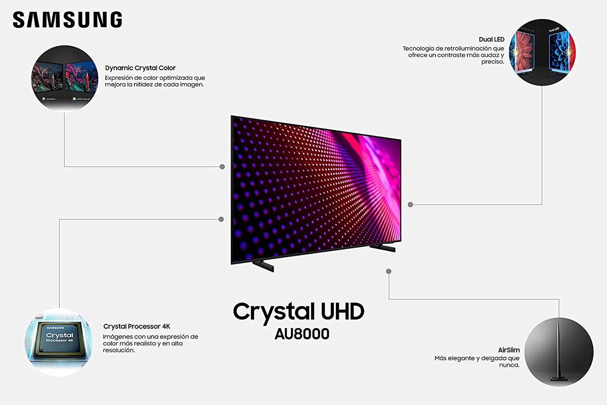 Pantalla Samsung 55" Crystal UHD 4K led con Control de Voz UN55AU8000FXZX .