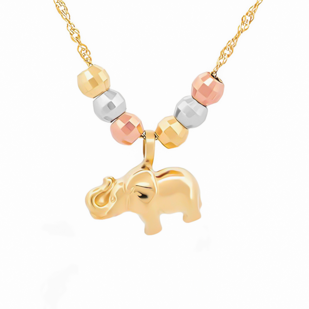 Cadena Gargantilla Dama Elefante 3 Oros 14k Solido 