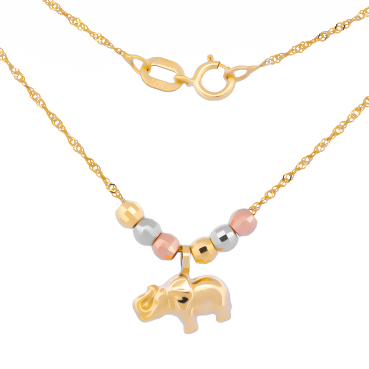 Cadena Gargantilla Dama Elefante 3 Oros 14k Solido 