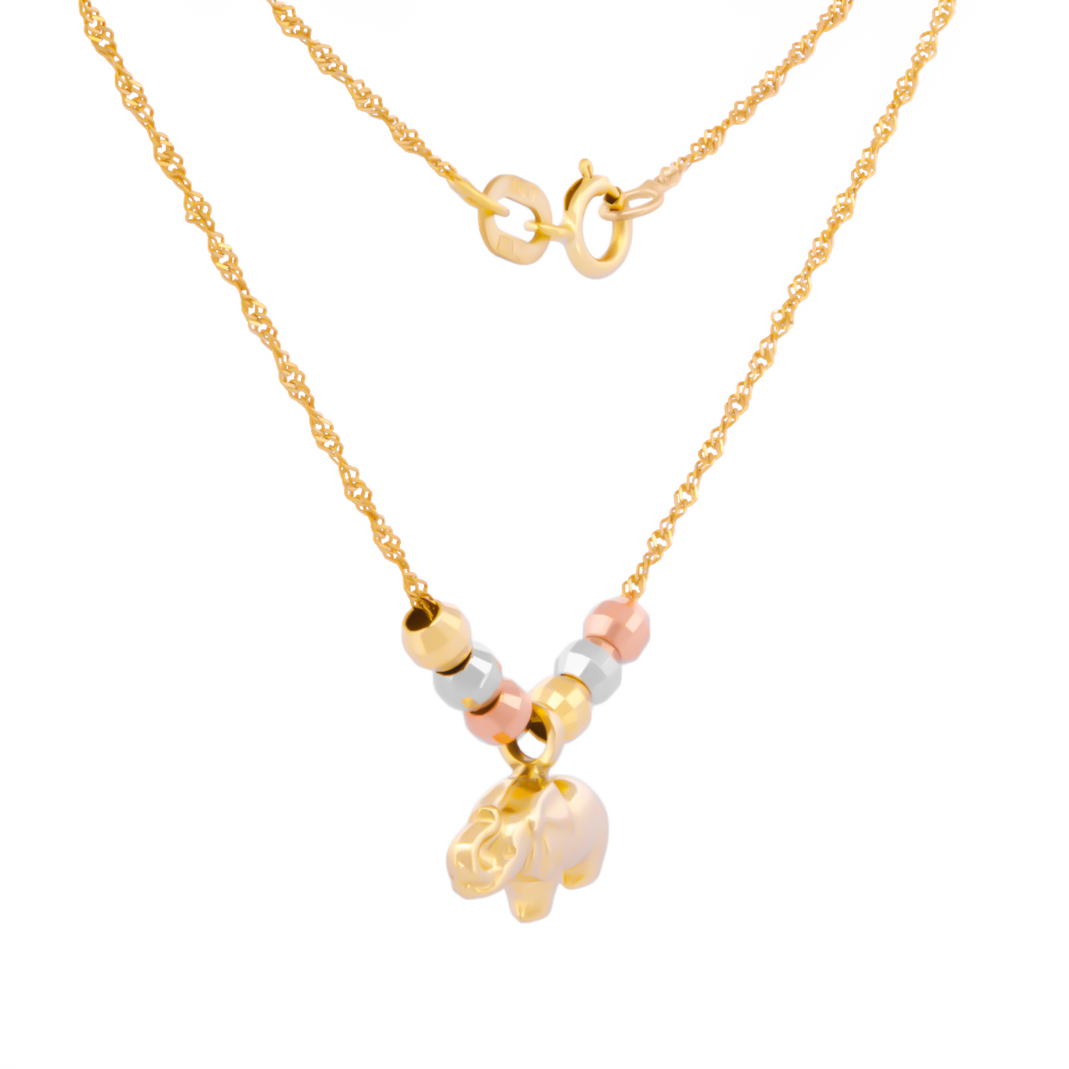 Cadena Gargantilla Dama Elefante 3 Oros 14k Solido 