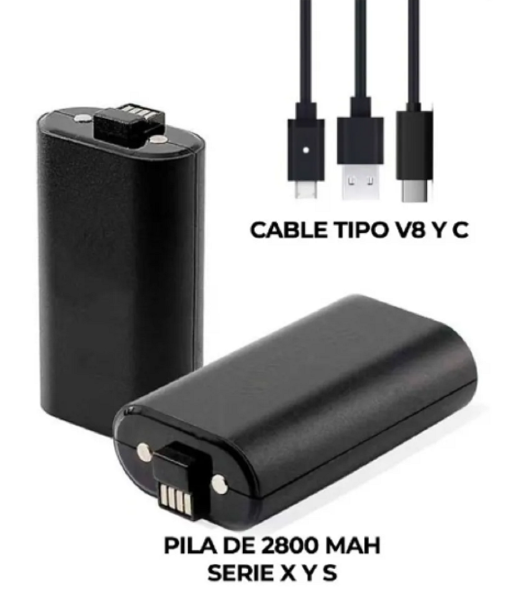 1 Pila Bateria Recargable Para Control Xbox One Series S/X Con Cable Tipo C y Micro Usb V8