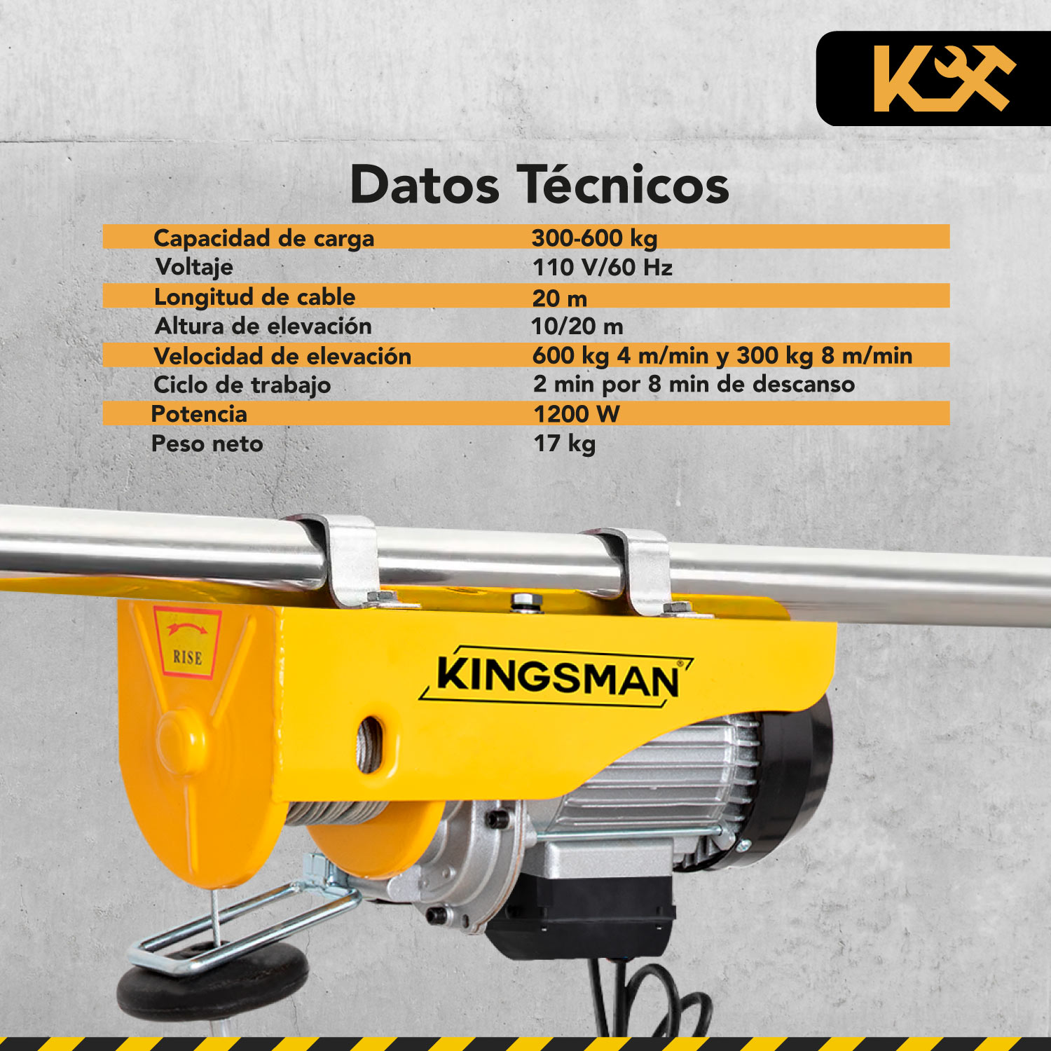 Polipasto Electrico De 300-600 Kg Con Cable De 20 M A 110v 