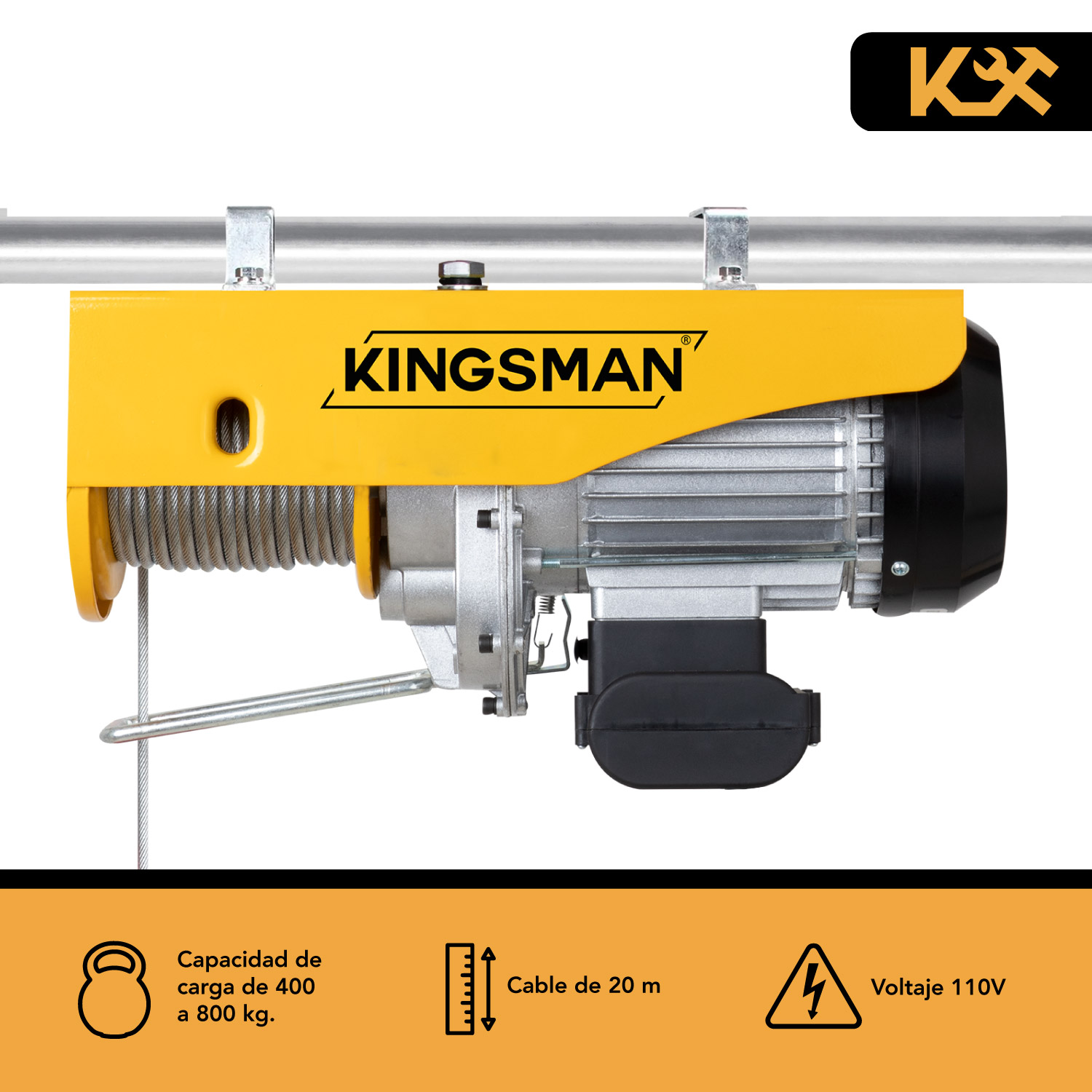Polipasto Electrico Cable 20m Carga 400 A 800 Kilos 110v 