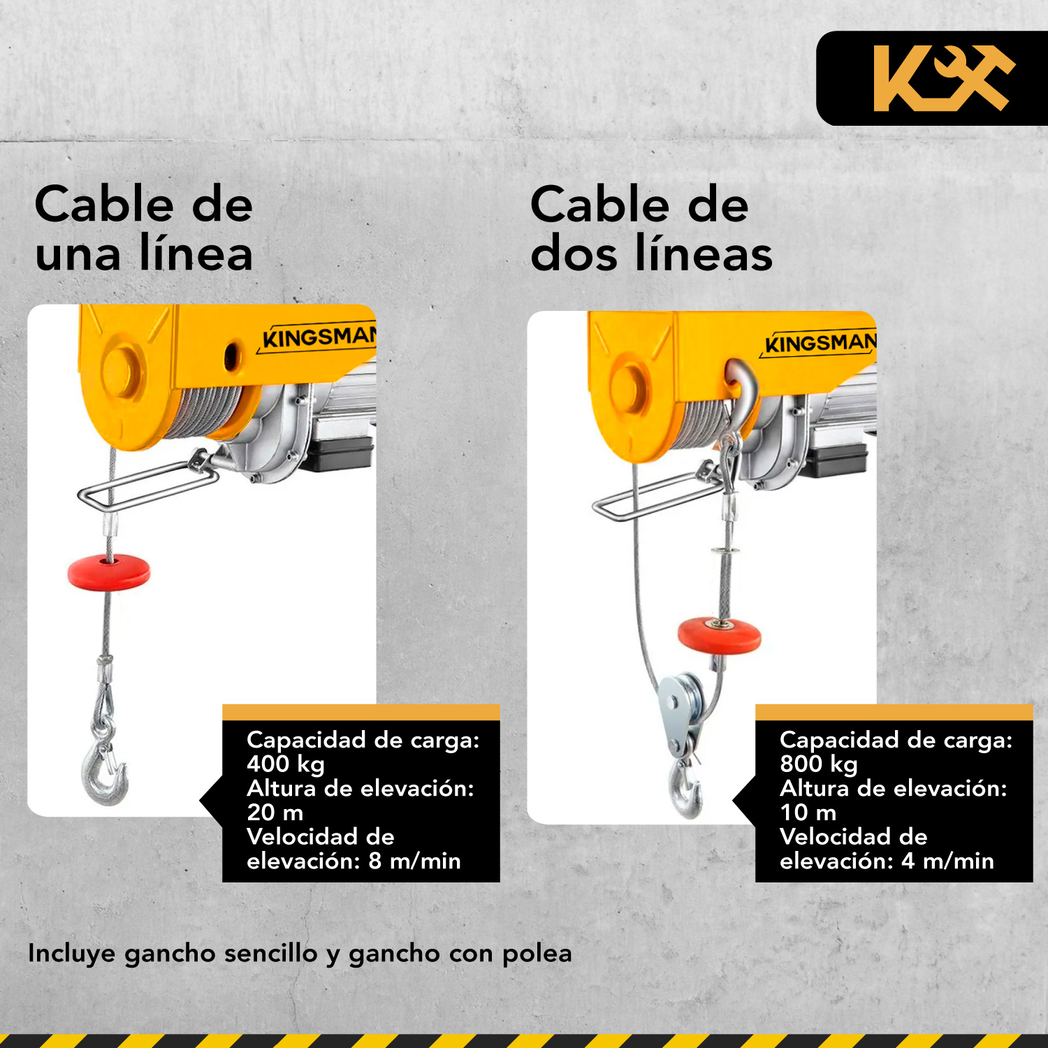 Polipasto Electrico Cable 20m Carga 400 A 800 Kilos 110v 