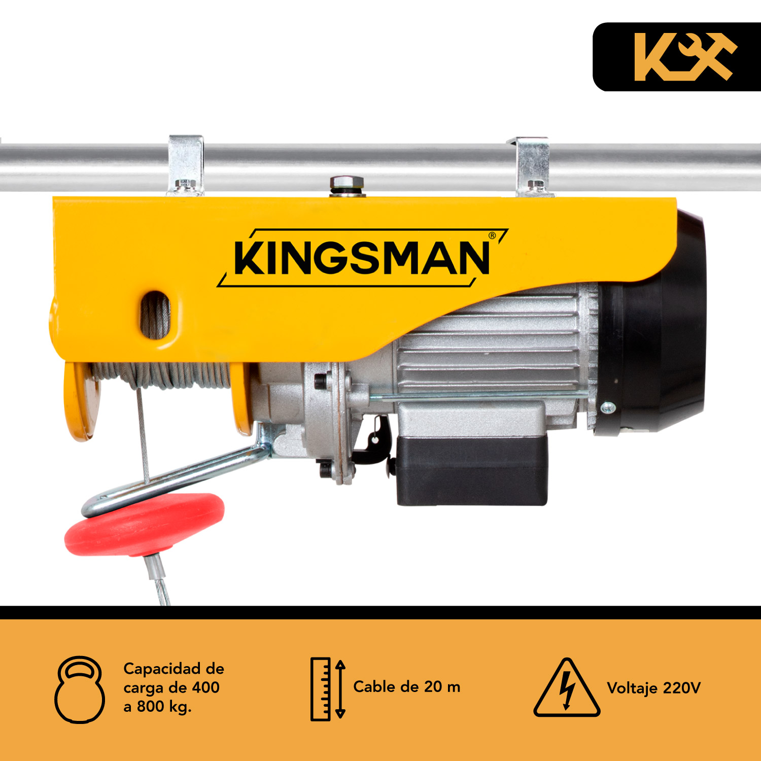 Polipasto Electrico 400-800 Kg 220 V con Cable 20 m 7/32 PA800A Kingsman 