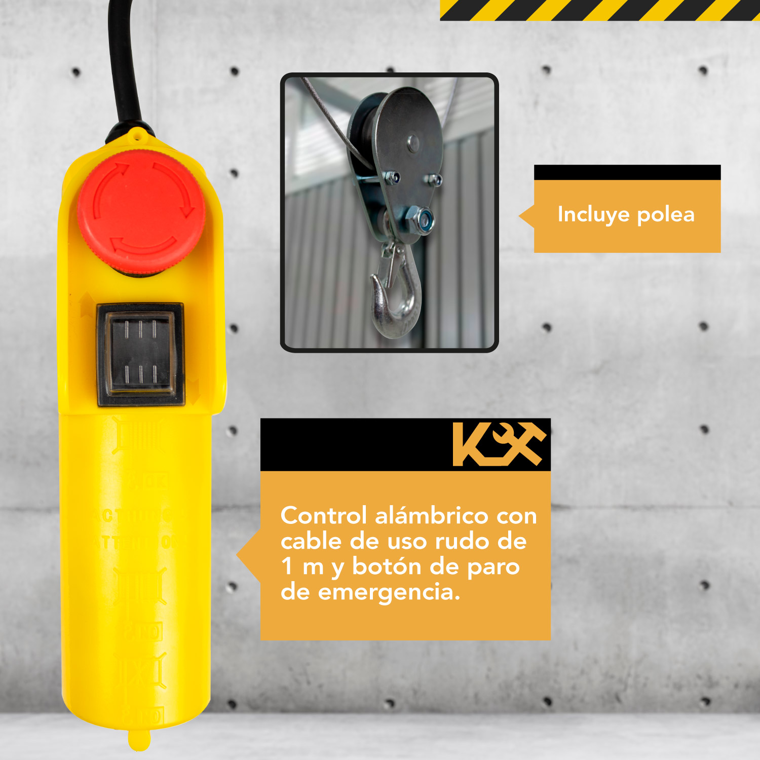 Polipasto Electrico 400-800 Kg 220 V con Cable 20 m 7/32 PA800A Kingsman 