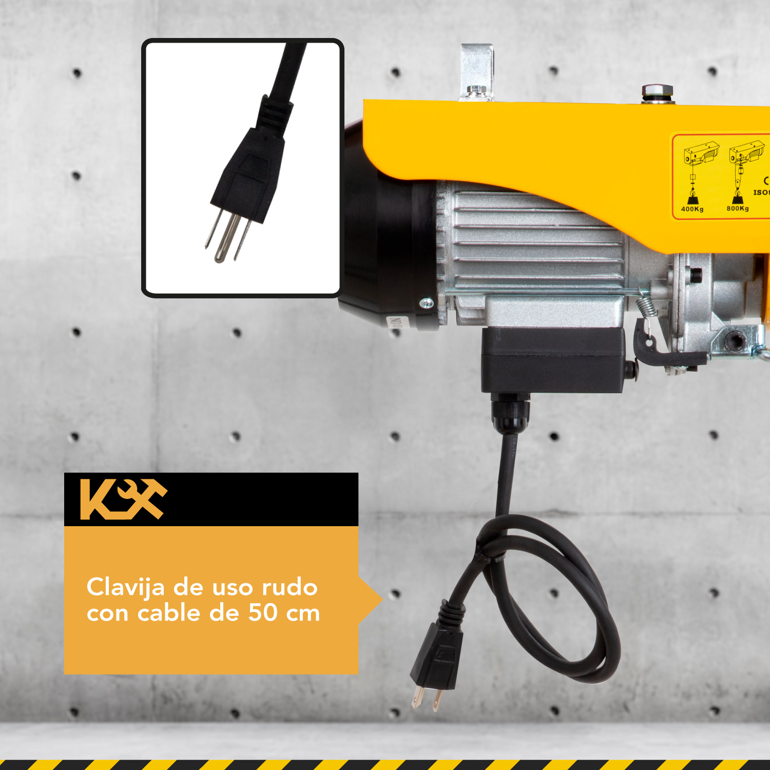 Polipasto Electrico 400-800 Kg 220 V con Cable 20 m 7/32 PA800A Kingsman 