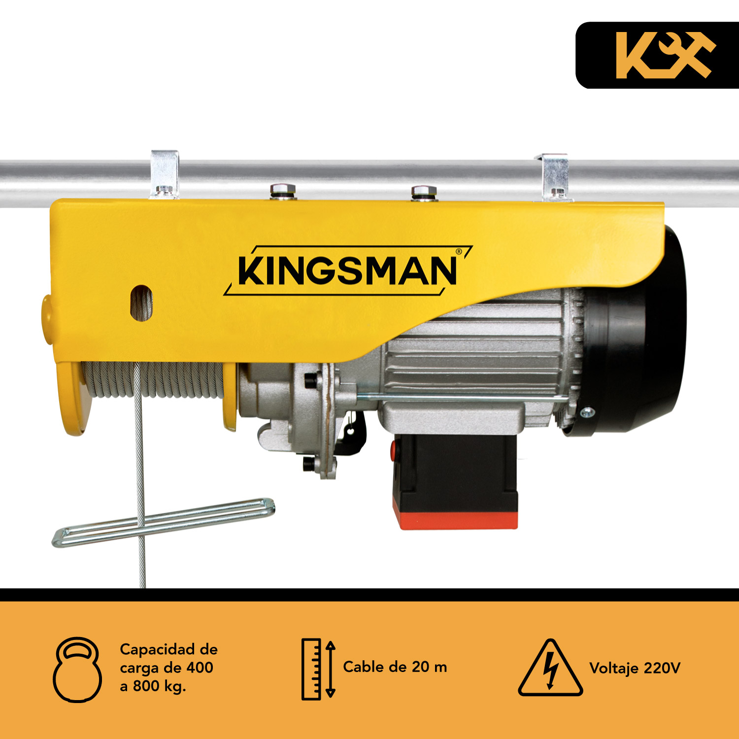 Polipasto Electrico Inalambrico 400-800 Kg 220 V con Cable 20 m 7/32 PA800A Kingsman 