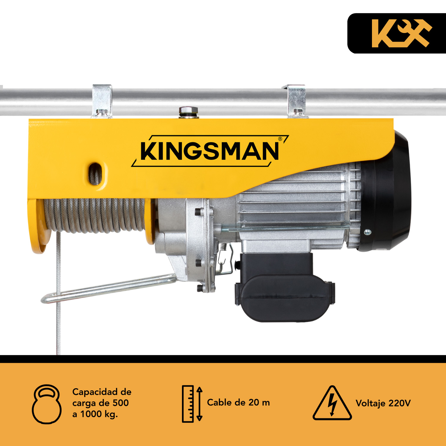 Polipasto Electrico Cable 20m Carga 500 A 1000 Kilos 220v 