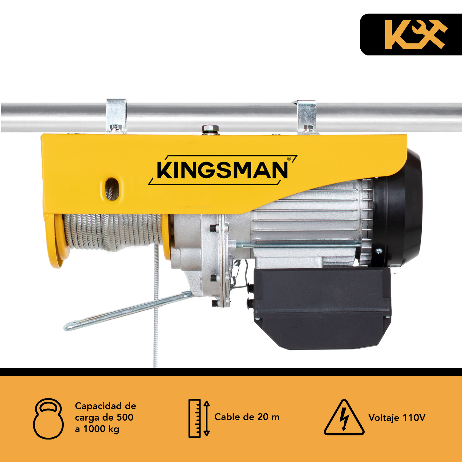 Polipasto Electrico 110v Control Inalambrico 500/1000kg 20m