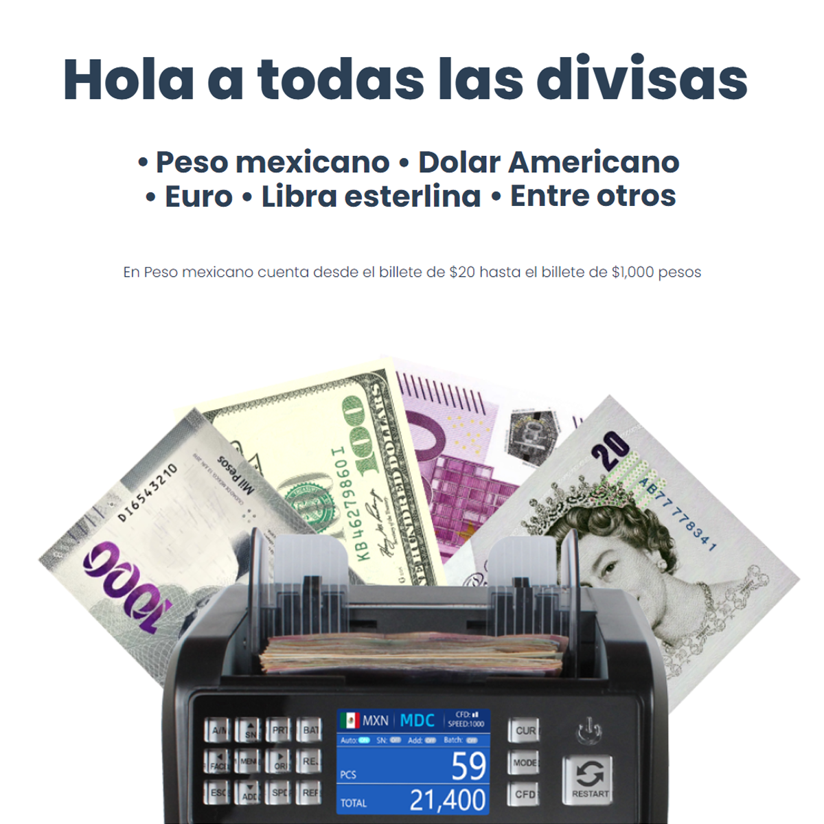 Contador Billetes Bancario Con Doble Bandeja Kishnell Kb06