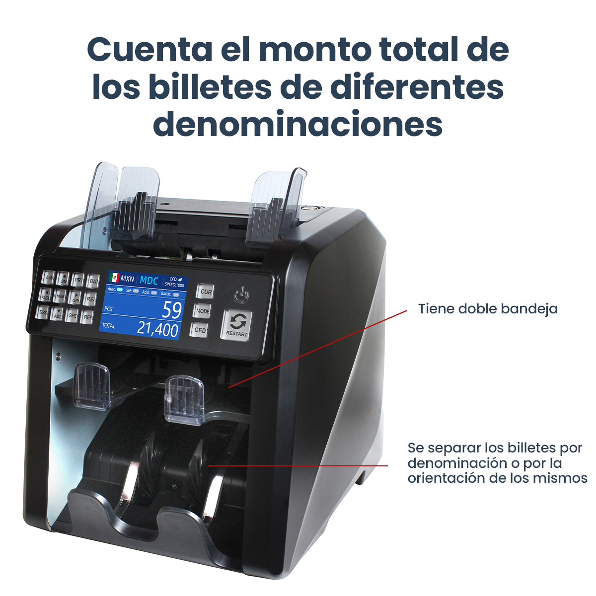 Contador Billetes Bancario Con Doble Bandeja Kishnell Kb06