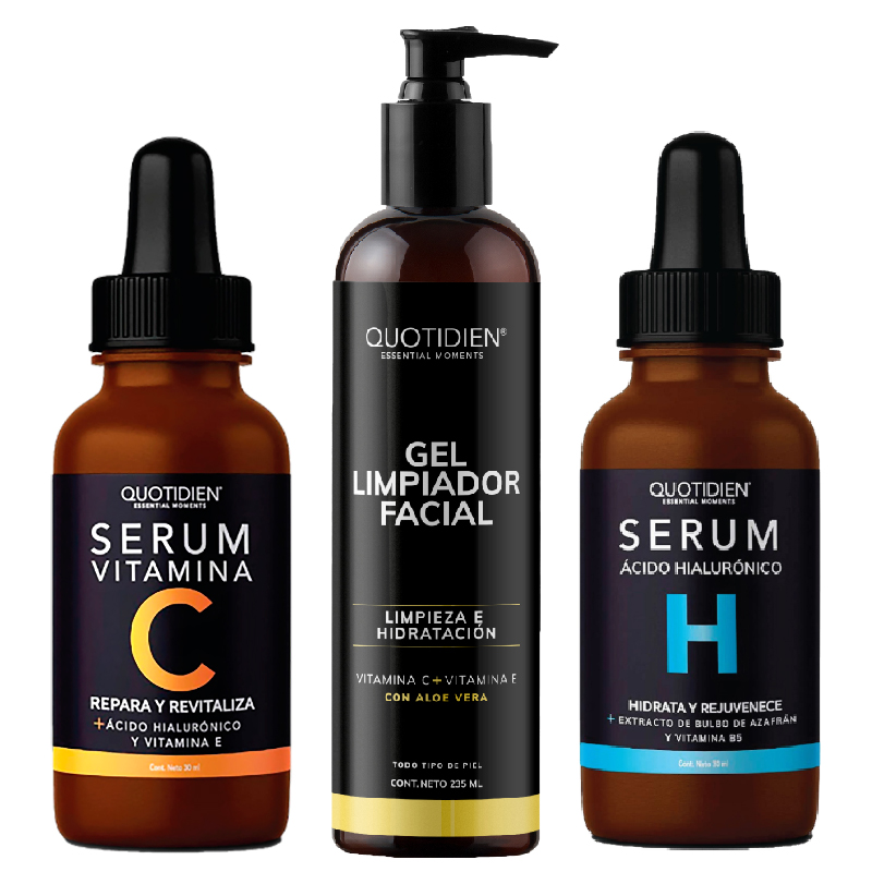 Kit Limpiador + Serum Vitamina C + Suero Acido Hialuronico Skin Care Facial Quotidien