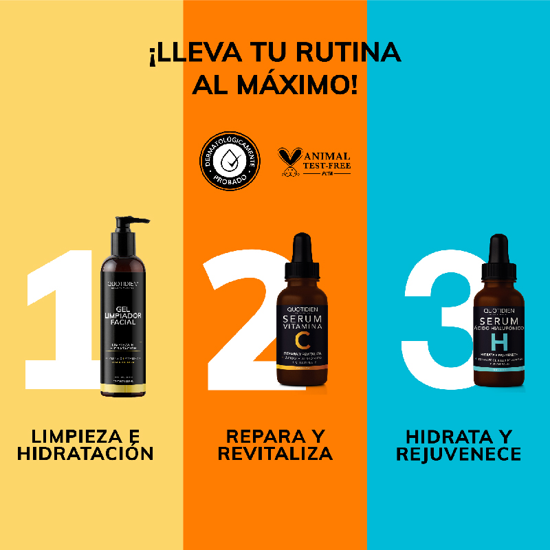 Kit Limpiador + Serum Vitamina C + Suero Acido Hialuronico Skin Care Facial Quotidien