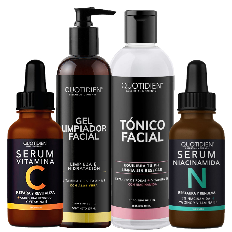 Kit Limpiador + Tónico + Serum Vitamina C + Serum Niacinamida Skin Care Facial Quotidien