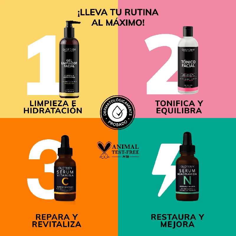 Kit Limpiador + Tónico + Serum Vitamina C + Serum Niacinamida Skin Care Facial Quotidien