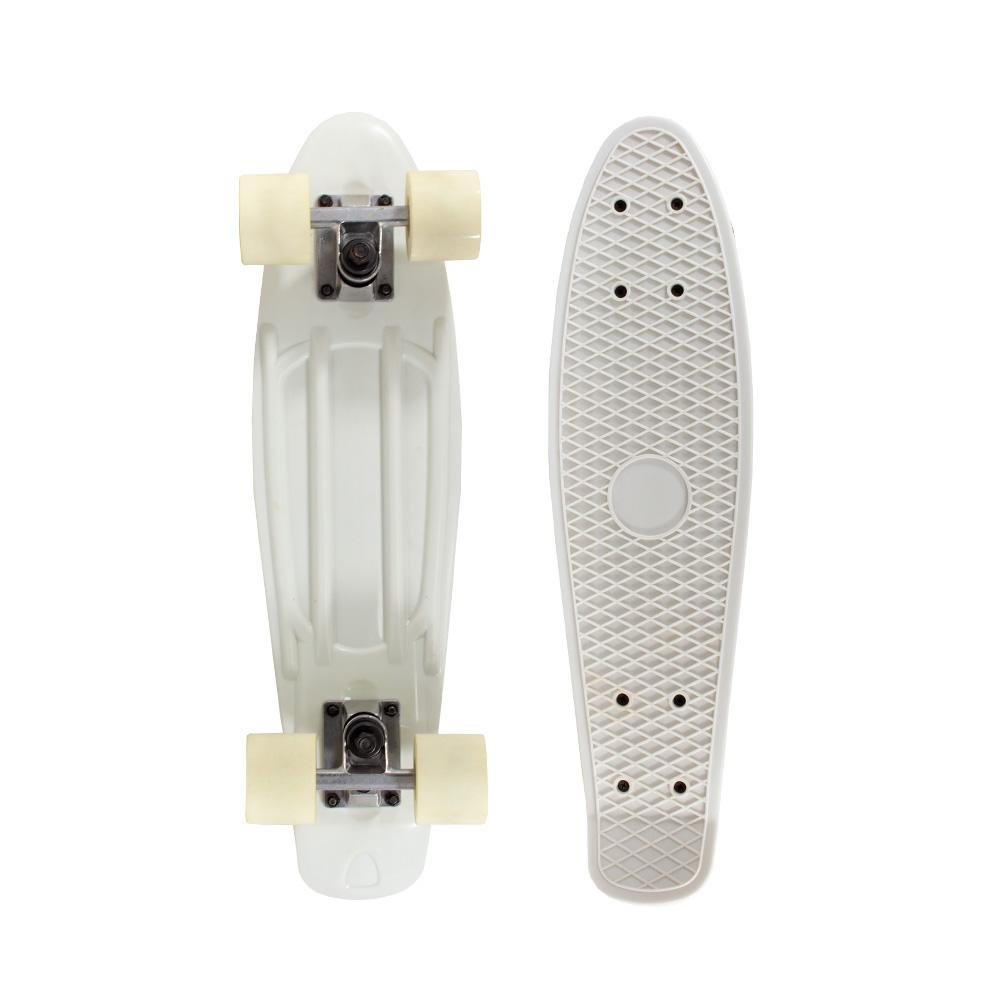 Patineta Skate Penny Clásica Blanca Llantas Blancas Caras Lisas Poliuretano