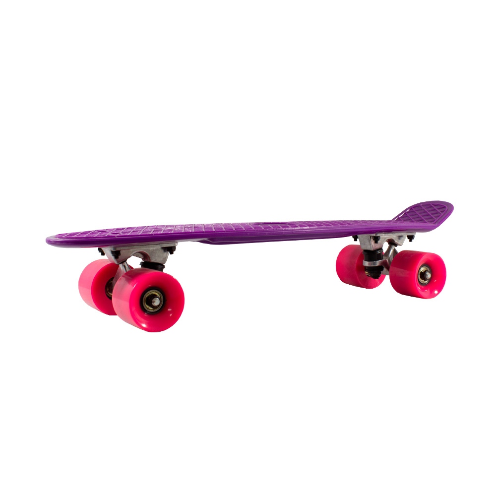 Patineta Skate Penny Clásica Morada Llantas Rosa Caras Lisas Poliuretano