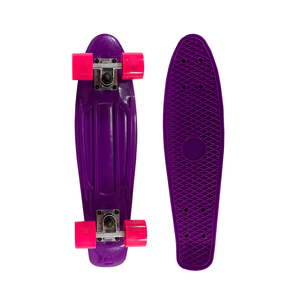 Patineta Skate Penny Clásica Morada Llantas Rosa Caras Lisas Poliuretano