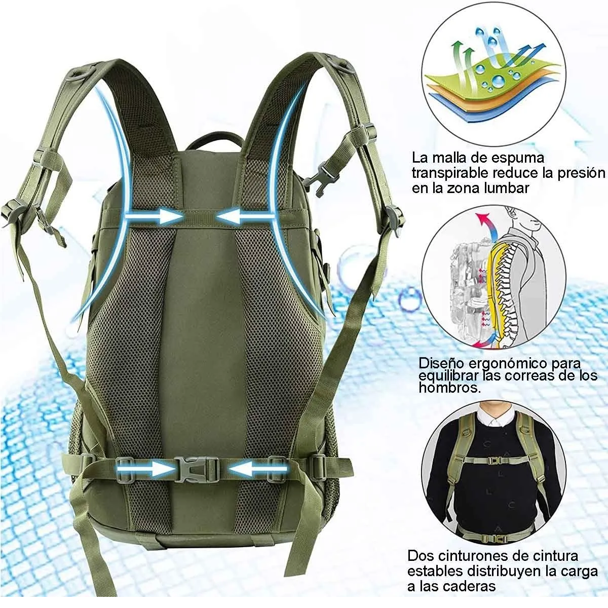 Senderismo Viaje De Campamento Nylon De 30 Litros Verde Militar