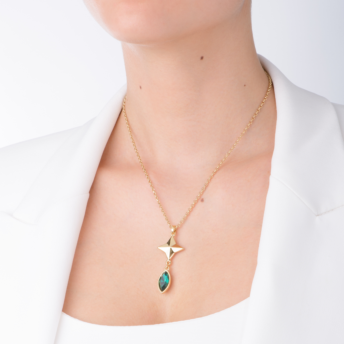 Collar Color Oro Dije Gema Verde Esmeralda Moda Mujer Joyería NICE